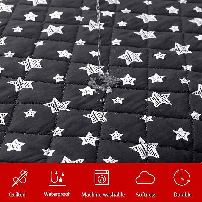 Waterproof Dog Bed Covers Replacement Washable Pet Hair Easy to Remove, Noiseless Quilted Puppy Pet Bed Cover Lovely Black Star Print 22x35 Inches, for Dog/Cat, Cover Only