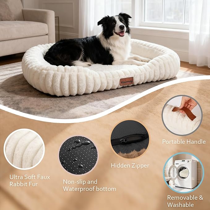 Dog Bed for Large Dogs – Comfort-Sided Calming Pet Bed with Breathable Memory Foam, Washable Removable Cover, Non-Slip Bottom & Carry Handle, Rectangle Pet Cuddler, 35"x27"x5.5", Grey