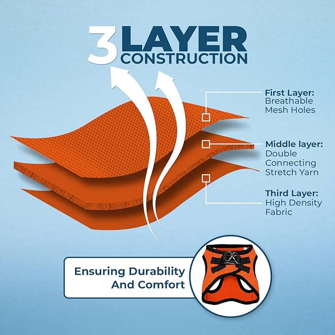 Best Pet Supplies Voyager Step-in Air All Weather Mesh Harness and Reflective Dog 5 ft Leash Combo with Neoprene Handle, for Small, Medium and Large Breed Puppies - Orange/Black Trim, XX-Small