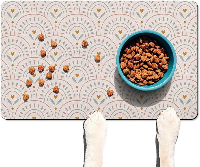 Absorbent Pet Dog Bowl Mat for Food and Water, Pet Cat Food Feeding Mat with Non Slip Rubber Backing, Dog Food Mats for Floors Waterproof, 16"x24"
