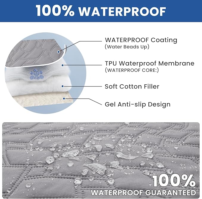 Waterproof Dog Blanket, Non-Slip Soft Pet Bed Cover, Couch Cover for Dogs Washable, Protects Sofa, Furniture, Crate, Car, Tear Resistant Leakproof Pet Blanket (68x82 Inch, Light Grey)