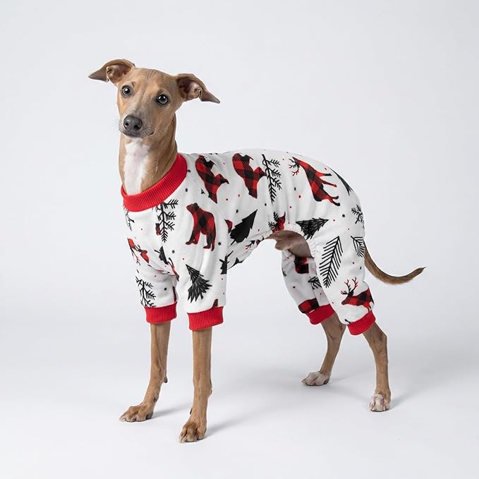 Fitwarm Reindeer Dog Christmas Pajamas, Winter Doggy Clothes for Small Dogs Boy Girl, Fleece Dog Onesie with Feet, Holiday Pet Outfit, Black, White, Red, Medium