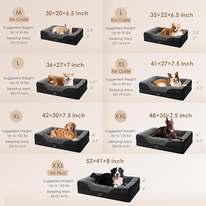 EHEYCIGA Orthopedic Dog Bed for Large Sized Dog, 41x27x7.5 Inch Large Memory Foam Dog Couch Bed with Sides, Waterproof Liner & Washable Removable Cover, Bolster Pet Sofa, Grey/Black