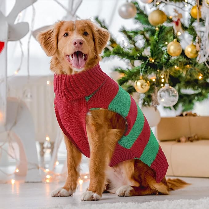 Dog Cat Christmas Sweater Boy Girl Ugly Reindeer Xmas Pet Clothes Holiday Puppy Costume New Year Gifts for Small Medium Large Dogs Outfits (XXL, Red Green Stripe Reindeer)