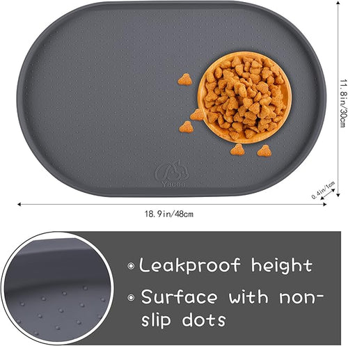 100% Waterproof 0.5" Raised Edge BPA Free Silicone Dog Food Mat, Pet Cat Feeding Mats Contain Spills Protects Floors, Placemats for Cats and Dogs Water Bowl Dishwasher. (Small, Gray)