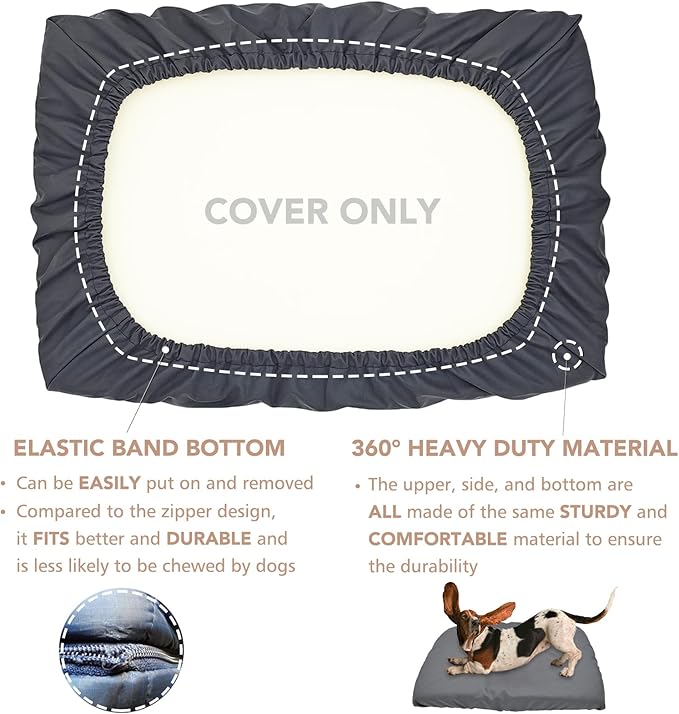 Dog Bed Cover Waterproof Replacement Machine Washable Covers for 36x27 Inch Dog Bed Heavy Duty Scratch Resistant Mattress Protector Pet Bed Cover Only Grey