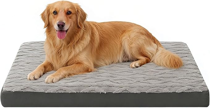 XXL Dog Crate Bed - Soft Fluffy Memory Foam Dog Bed with Anti-Slip Bottom, Machine Washable Pet Bed for Extra Large Dogs (47"x29"x4", Grey)