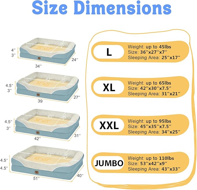 Orthopedic Foam Large Dog Bed XLarge Dog Bed with Removable Washable Cover Pet Beds with Bolster Waterproof Cover Large Size Dogs