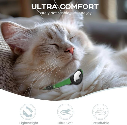 AirTag Cat Collars, Stretchy Collar with Apple AirTag Holder and Bell, Breakaway Ultra Design Elastic GPS Tracking Collars for Cats and Puppies, (7.5-12.5 Inch), Emerald Green