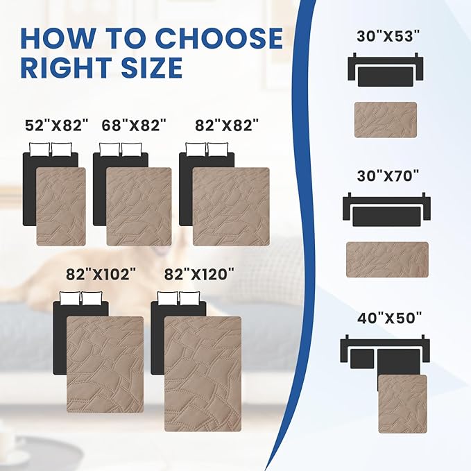Waterproof Dog Blanket, Non-Slip Soft Pet Bed Cover, Couch Cover for Dogs Washable, Protects Sofa, Furniture, Crate, Car, Tear Resistant Leakproof Pet Blanket (68x82 Inch, Khaki)
