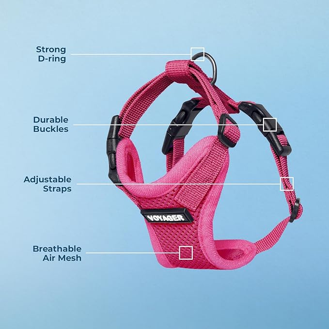 Voyager Step-in Pet Harness - All Weather Mesh, Adjustable Step in Harness for Cats and Dogs by Best Pet Supplies - Fuchsia, L
