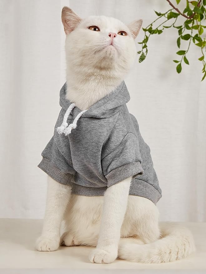 QWINEE Basic Dog Hoodie Sweatshirt Puppy Sweater Warm Cat Costumes Pet Clothes for Chihuahua Puppy Kitten Small Medium Dogs Black and Grey Large