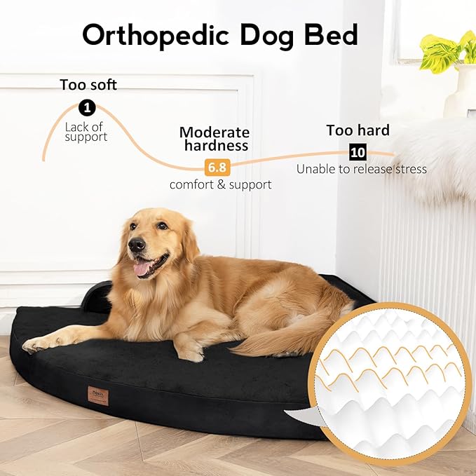 Large Orthopedic Dog Bed with Sides XXL Dog Beds with Removable Washable Cover Non-Slip Waterproof Pet Bed for Extra Large Dogs - Black XXL