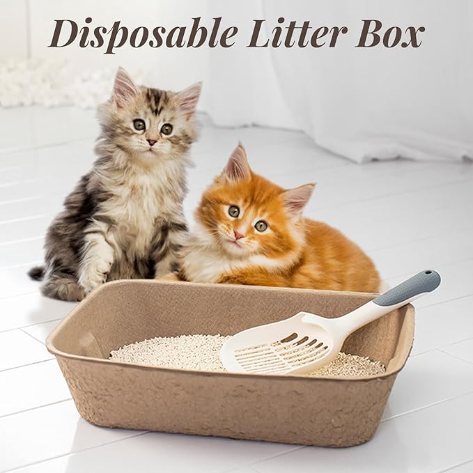 6 Pack Disposable Cat Litter Boxes, Durable Leak-Proof Cardboard Kitty Litter Trays for Temporary Use, Litter Box Liners & Travel, Ideal for Picky Cats