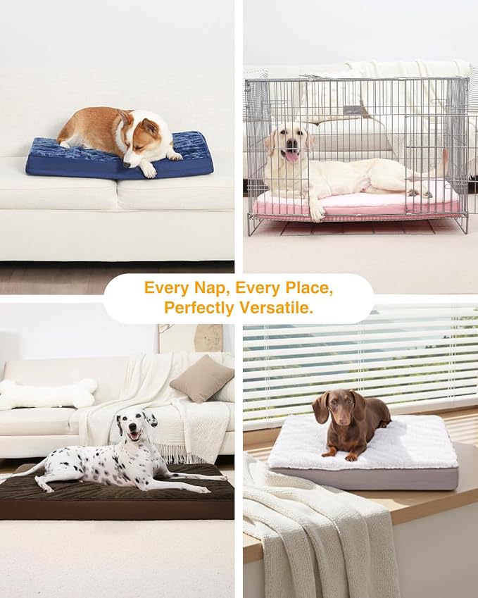 KSIIA Orthopedic Dog Bed Waterproof Dog beds for Extra Large Dogs Deluxe Plush Washable mat with Egg Crate Foam & Removable Cover, 53 x 36 Inch, Gray
