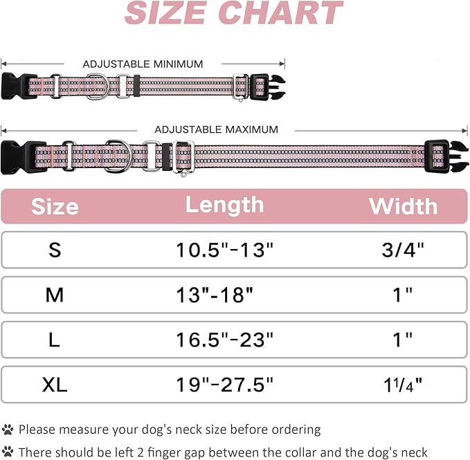 Martingale Dog Collar, Adjustable Nylon Reflective Collar with Quick Release Buckle (Light Pink, Large)