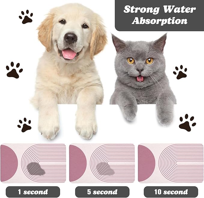 Dog Food Mats for Floors Waterproof, Cat Water Bowl Mats Pet Feeding Absorbent Mat Placemats for Food and Water Pink Bohemia 24 * 32 inch