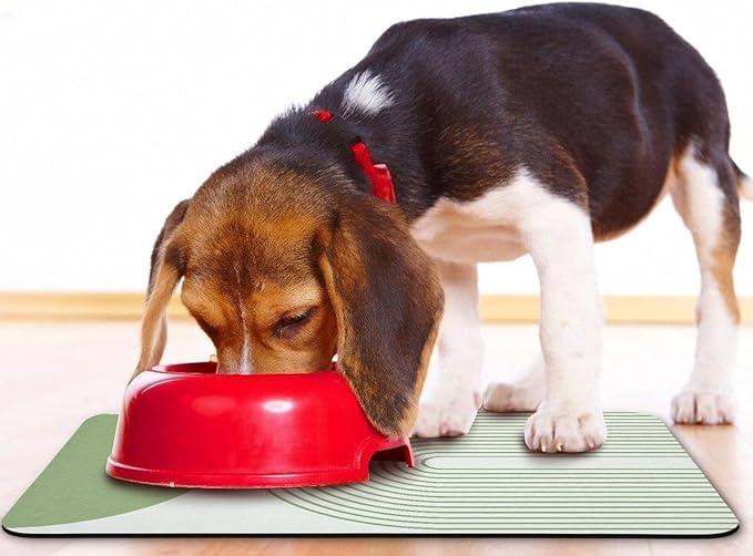 Dog Food Mats for Floors Waterproof, Cat Water Bowl Mats Pet Feeding Absorbent Mat Placemats for Food and Water Green Bohemia 16 * 24 inch