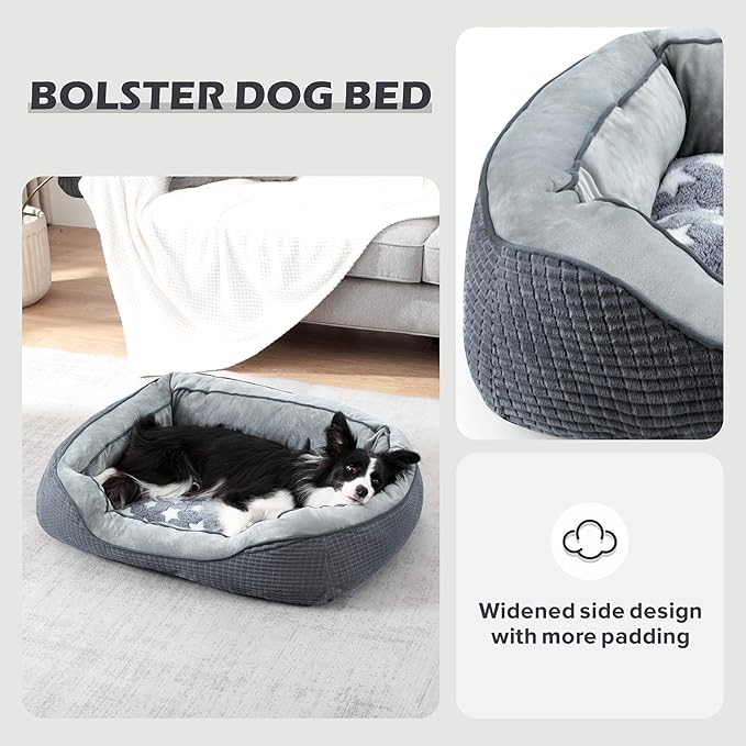 SIWA MARY Dog Beds for Small Medium Large Dogs & Cats. Washable Pet Bed, Orthopedic Dog Sofa Bed, Soft Calming Sleeping Warming Puppy Bed (Star-Grey, Small-(20’’x 19’’x 6’’))