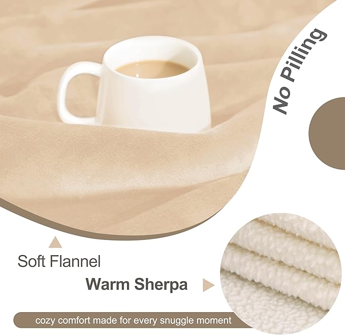 gogobunny Dog Blanket, Waterproof Reversible Sherpa Fleece Throw Blanket, Furniture Cover for Bed, Couch, Sofa Protection from Liquid Pee and Pet Fur of Puppy, Cat (Beige, 30x70 inches)