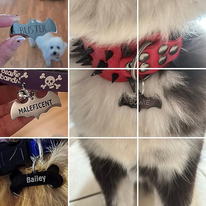 316 Surgical Grade Stainless Steel Personalized Dog & Cat ID Tags - Engraved Name or Text for Pet Collar Accessories, Original Funny Shapes (Bone)
