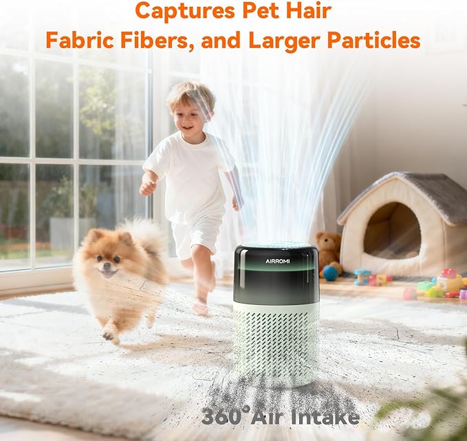 AIRROMI HEPA Air Purifier for Bedroom&Home,Pet Air Purifier for Home Pets,Removes Pet Odor,Cat Litter Smell,Dust,Smoke&Allergies,Quiet Room Air Purifier with Scents,360°Air Cleaner,A2005 Green