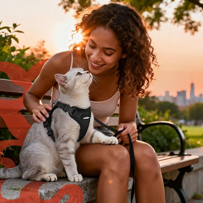 rabbitgoo Cat Harness and Leash for Walking, Escape Proof Soft Adjustable Vest Harnesses for Cats, Easy Control Breathable Reflective Strips Jacket, Black, S
