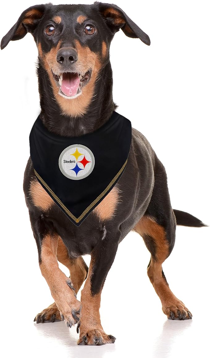 Pets First NFL Pittsburgh Steelers TIE Bandana, Small/Medium. Dog Bandana Scarf Bib for Pet Cat Dog. The Ultimate Game-Day, Party Bandana (PIT-3550-S-M)