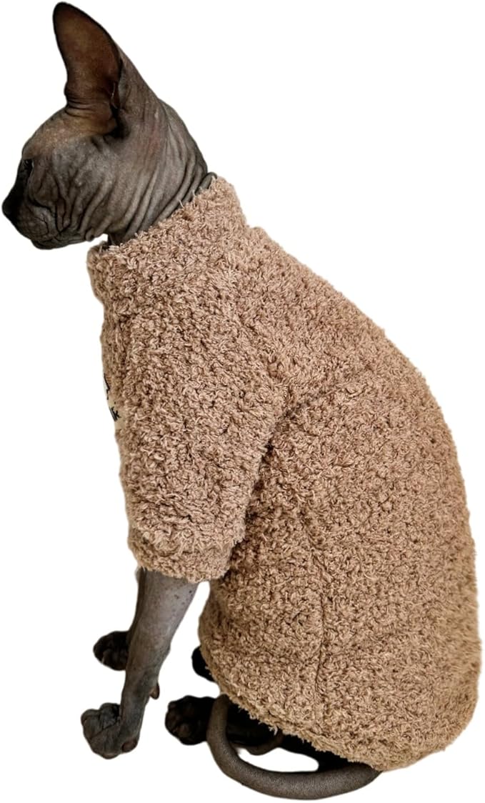 Sphynx Cat Clothes Hairless Cat Super Soft Warm Fleece T Shirt Elastic Winter Sweater Outfit, Pet Clothes for Sphynx Cat Coat for Cats and Small Dogs Apparel (Brown, Large)