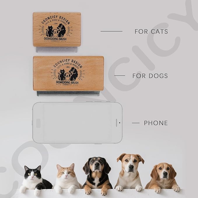 Deshedding Dog Brush with Wood Handle, Grooming Brush for Pets,Cat, Short Hair Dog Undercoat Brush, Deshedder Shedding Tool