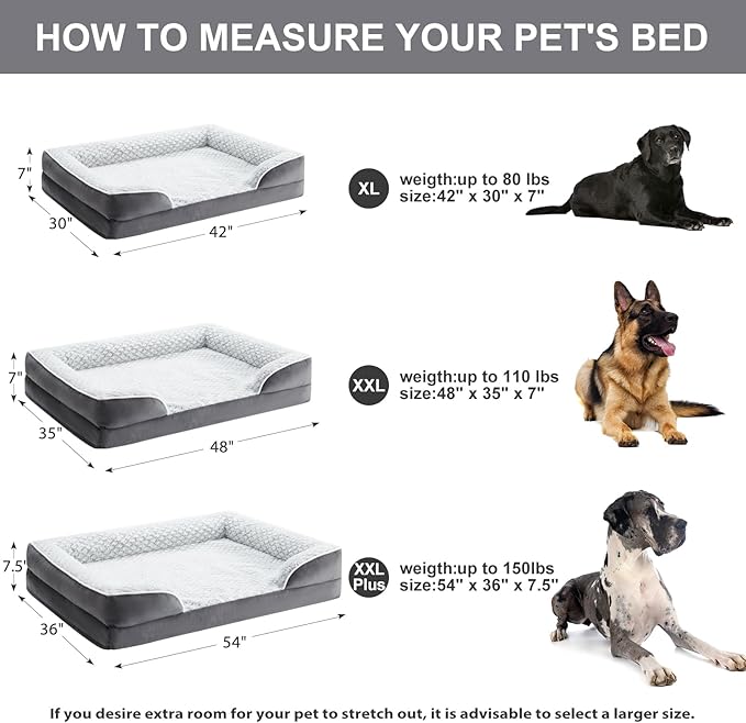 Orthopedic Dog Bed for Extra Large Dogs, Egg Crate Foam Bed for Extra Large Dogs, Equipped with Removable Waterproof Pillow Cover and Anti-Slip Bottom, Pet Bed