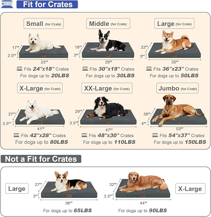 Orthopedic Dog Bed for Large Dogs, Plush Washable Pet Bed for Large Size Dogs with Egg Crate Foam & Removable Oxford Cover, 36x27 Inch, Gray