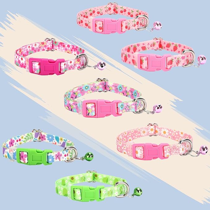Puppy Collar with Bell，Nylon - Adjustable XXS/XS/S Tiny Dog & Cat Collar for Small Breeds,Soft Pink Collar with Quick-Release Buckle（Spring XS）