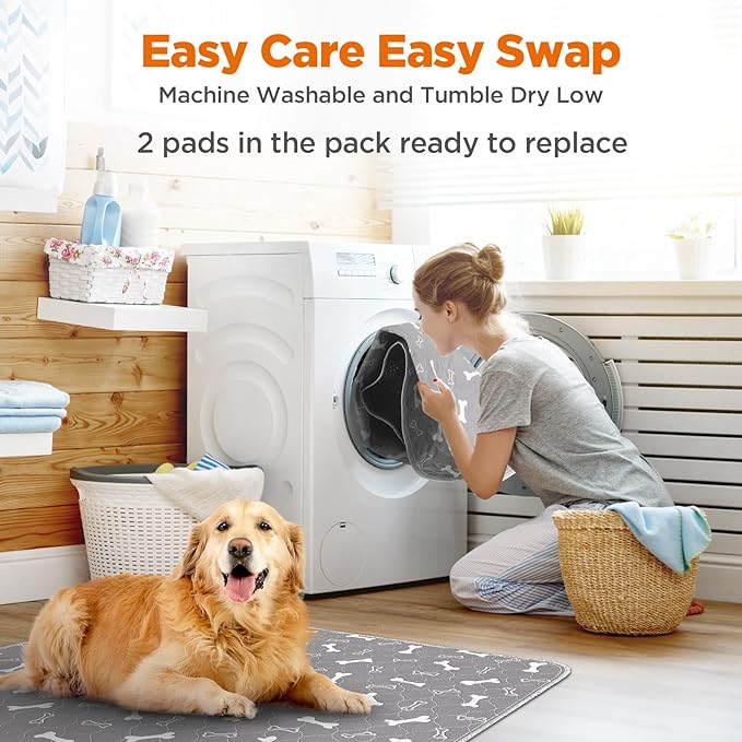 Washable Pee Pads for Dogs,2 Pack 48"x60" Reusable Puppy Training Pads, Ultra-Absorbent and Leak-Proof Whelping Pads , Extra Large Potty Playpen Mat for Incontinence, Housebreak, Crate