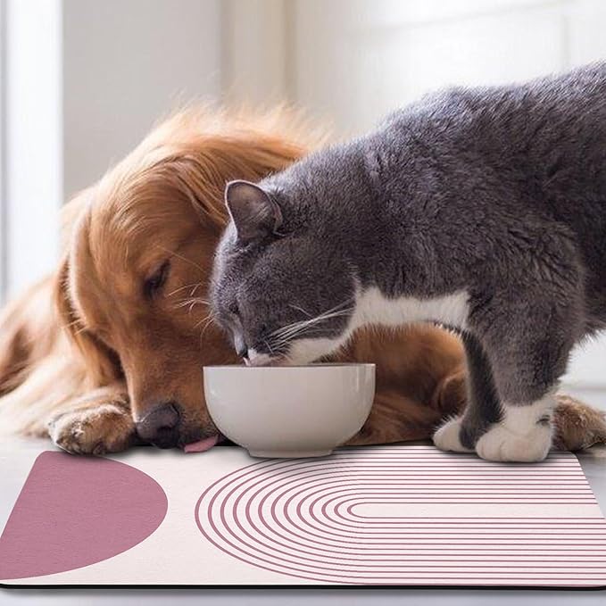 Dog Food Mats for Floors Waterproof, Cat Water Bowl Mats Pet Feeding Absorbent Mat Placemats for Food and Water Pink Bohemia 16 * 24 inch