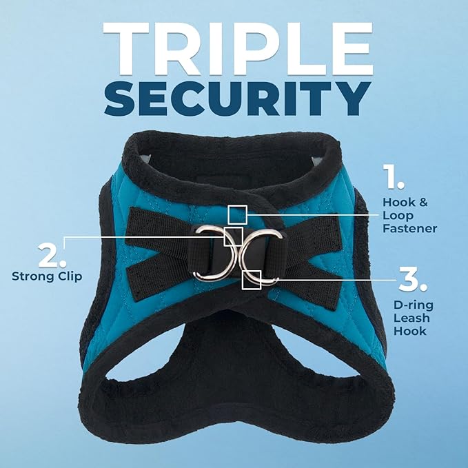 Best Pet Supplies - All Weather Plush, Reflective, No Pull Harness for Small, Medium Dogs, Cats - Secure with Hook & Loop Fastener, Buckle, Double D-Rings - Turquoise Plush, L
