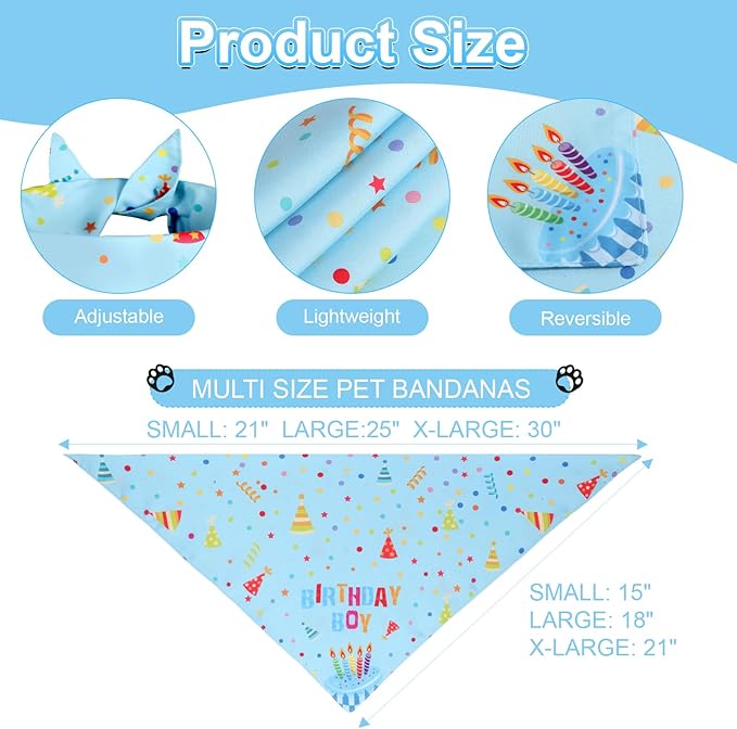 Dog Birthday Party Supplies with Hat Bandana Numbers, Light Blue Dog Birthday Set for Small Pets Puppy Boy