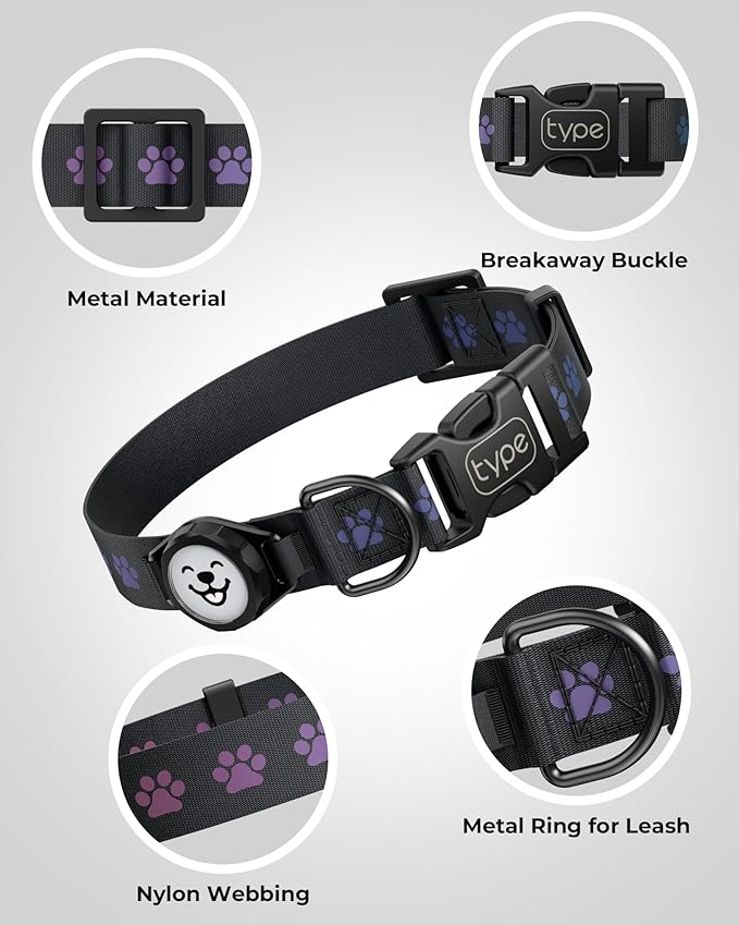 Dog Collar with Airtag Holder, IP67 Waterproof Reflective AirTag Dog Collars for Medium & Large Dogs, Adjustable Pet Collar with Twist-Lock Holder & Green Glow for Night (M, 11.8"-15.9", Black)