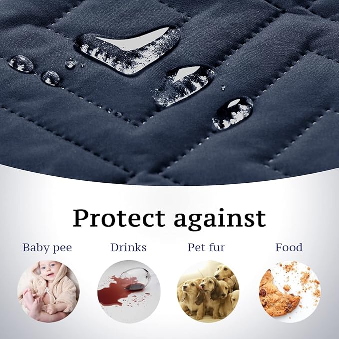 H.VERSAILTEX Reversible Quilted Recliner Covers Water Resistant Furniture Protector for Reclienr Chair with Elastic Straps for Pets Kids Sitting Width Up to 22"(Recliner, Navy/Beige)