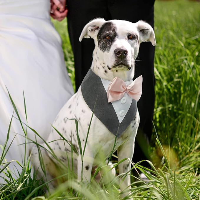 FUAMEY Dog Tuxedo for Large Dogs,Dog Formal Suit Dogs Attire Pet Bow Tie Puppy Party Costumes Cat Tux Outfits Pets Bandana Cosplay Adjustable Bowties Wedding Birthday Valentines Grey XL