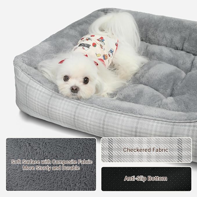 MIHIKK Rectangle Dog Beds for Small Dogs & Cats, Orthopedic Sleeping Pet Bed for Couch with Durable Puppy Cuddler and Anti-Slip Bottom Machine Washable 20 * 18 Inch (Gray)