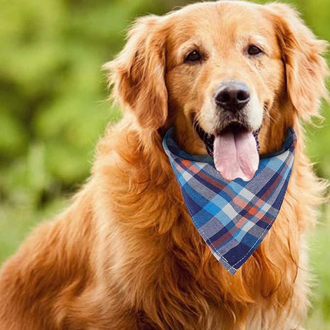 8 Pack Triangle Dog Bandanas, Reversible Plaid Painting Bibs Scarf Large Dog Bandanas Boy Girl, Washable and Adjustable Kerchief Set for Small to Large Dogs Cats Pets(Size XL)