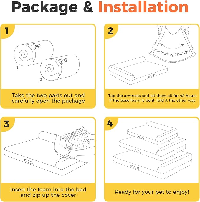 Dog Bed Large Sized Dogs, XL Orthopedic Dog Bed for Large Dogs, Waterproof Pet Bed with Washable Removable Cover, L-Shaped Pet Couch with Portable Handle 42"x30"x7.5", Dark Grey
