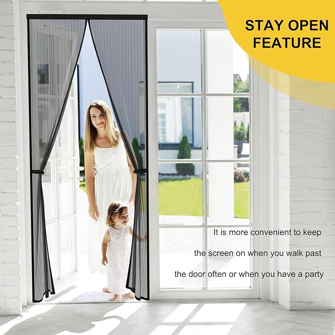 Reversible Left Right Side Opening Magnetic Screen Door for 60 x 80 in French Door, Screen Itself Size: 62" x 81", Glass Sliding Door Heavy Duty Screen Door Mesh Curtain for Front Patio Or Large Door
