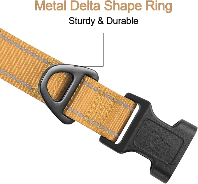 Joytale Reflective Dog Collar, Soft Neoprene Padded, Metal D-Ring, Nylon Pet Collar Adjustable for Small Dogs, Khaki, S