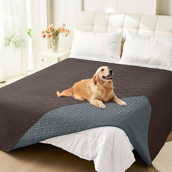 hyha Waterproof Dog Blanket, Soft Pet Bed Blankets, Waterproof Sofa Couch Cover for Dogs Washable, Reversible Pet Couch Covers for Sofa Furniture (82x102 Inch, Chocolate/Dark Grey)