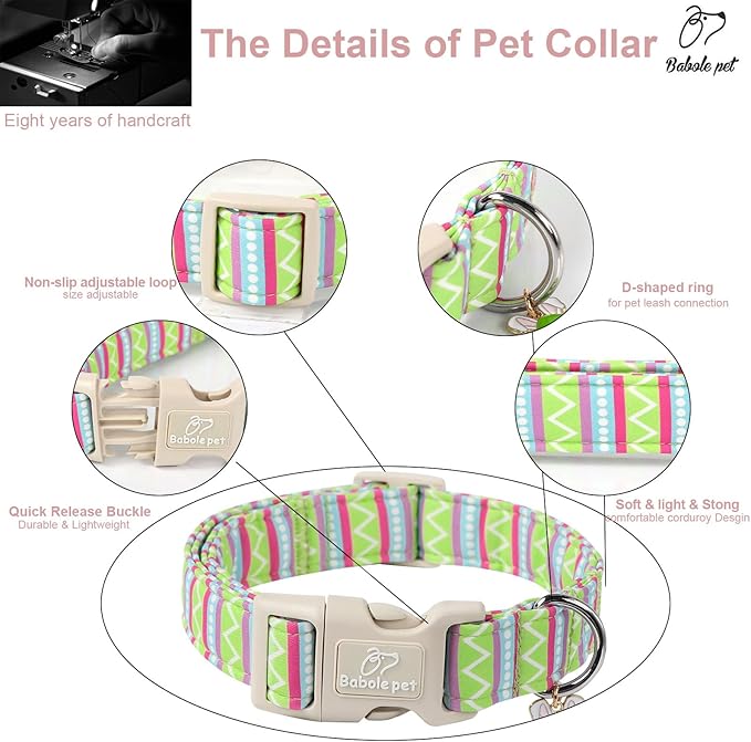 Easter Dog Collar for Small Dogs - Brightly Colored Stripe Easter Collars for Boy Girl Dogs, Adjustable Spring Holiday Pet Collars with Quick Release Buckle XS