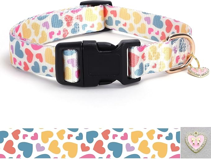 Love Pattern Dog Collar with Buckle Adjustable Safety Nylon Collars for Small Medium Large Dogs, Cute Stylish Girl Boy Christmas Dog Collar(White Heart,M)