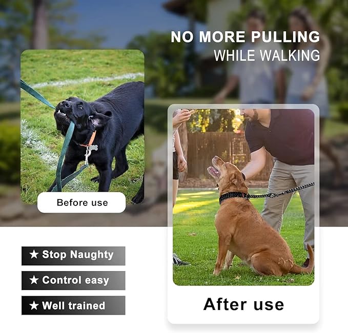 Black Dog Chain Collar - Stainless Steel, Adjustable, Chew Proof, Double Row, Cuban Link, Walking Collar for Large, Small, Medium Dogs