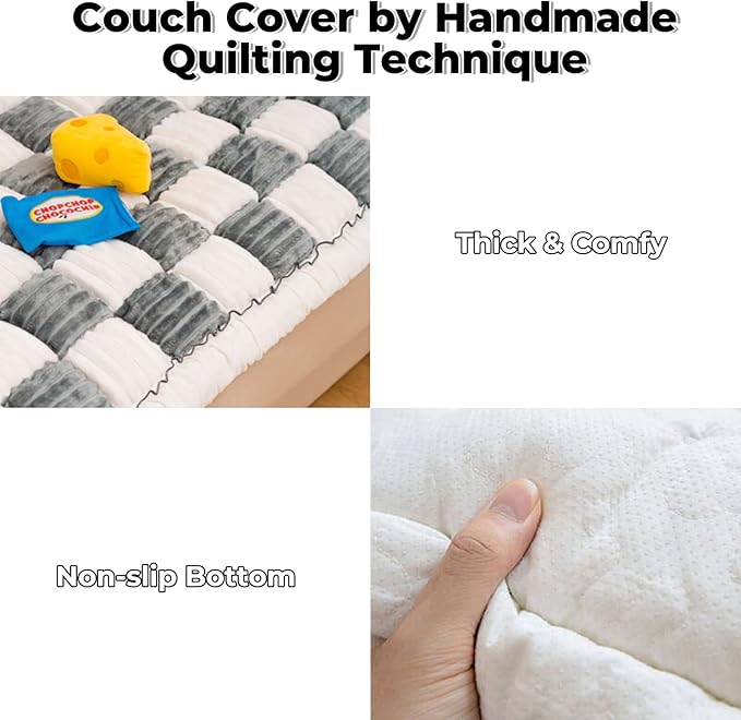 FUNNY FUZZY Pet Couch Covers for Sofa, Couch Covers for Dogs Washable Dog Couch Cover Protector Cream-Colored Furniture Sofa Covers for Dog Handmade Pure Cotton Pet Bed Mat (Grayish Blue, 27.6"×59.1")